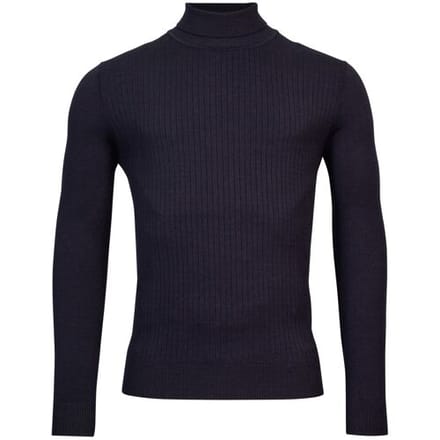 Thomas Maine Trui High Neck Uni Subtle Knit Rib Pattern Navy / male