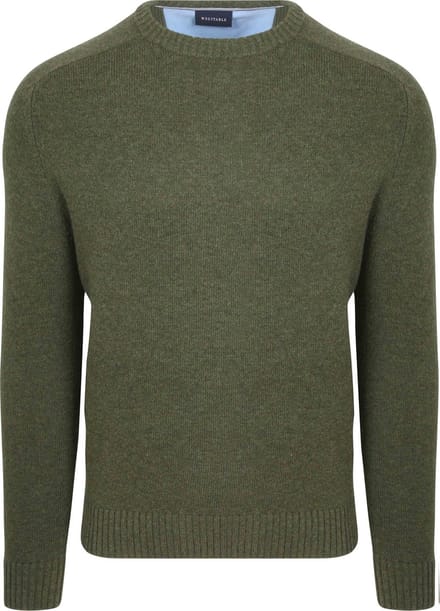 Suitable Lamswol Trui Ronde Hals Olijfgroen - Maat XL - Heren - Pullover - Sweater