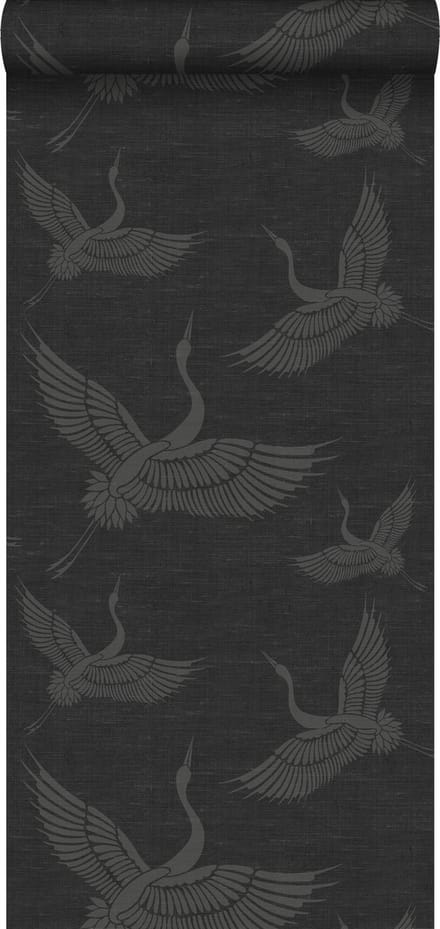 Origin Wallcoverings behang kraanvogels donkergrijs - 347760 - 0,53 x 10,05 m