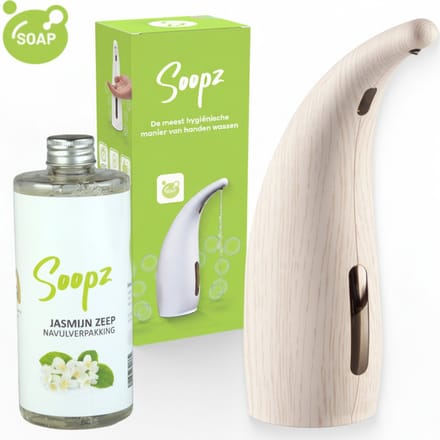 Soopz Automatische Zeepdispenser – Wit – White Wood Classic – Zeeppompje met Bewegingssensor – Met Jasmijn Zeep