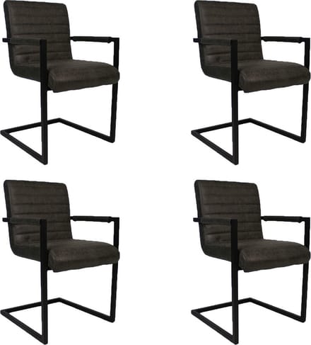 Bronx71® Industriële eetkamerstoel Block Antraciet eco-leer - Eetkamerstoelen set van 4 - stoel