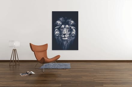 Canvas Schilderij -Dieren - Leeuw portret - Grijs - 90x60x2 cm