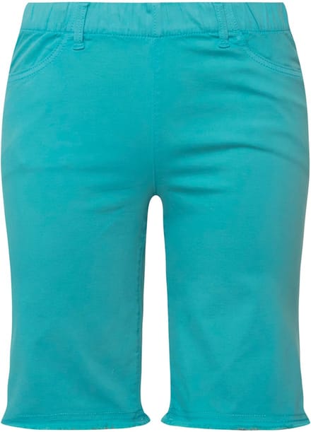 Ulla Popken - Dames - Bermuda gerafelde zoom elastische tailleband - Diepaqua - Maat 60