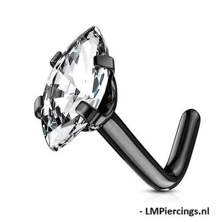 Neuspiercing Marquise ovale steen high quality 0.8x6x2.5 - zwart - LMPiercings