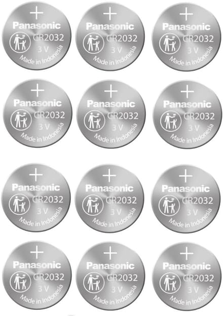 12 X Panasonic CR2032 Lithiumcel 3V accu's, DL2032, BR2032, KCR2.
