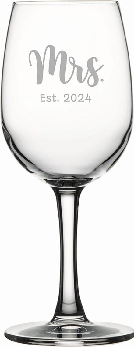 Gegraveerde witte wijnglas 26cl Mrs. Est. 2024