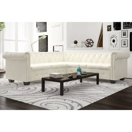 vidaXL - Hoekbank - 5-zits - Chesterfield-stijl - kunstleer - wit