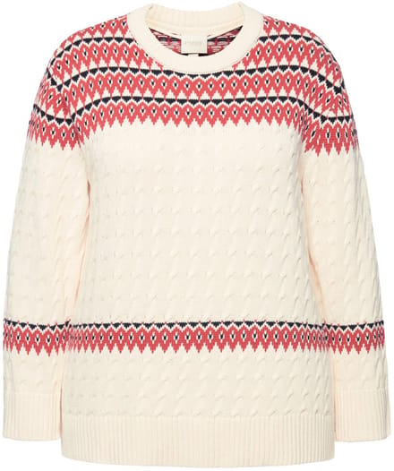 Ulla Popken - Dames - Pullover Fair Isle ronde hals lange mouw - Baksteenrood - Maat 42+