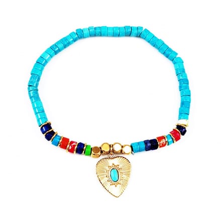 Dottilove Elastische Dames Armband Turkoois Natuursteen - Hart Hanger + Cadeauzakje