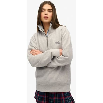 Superdry Oversized Essential Sweatshirt met Halve Rits en Logo Grijs Grootte: L