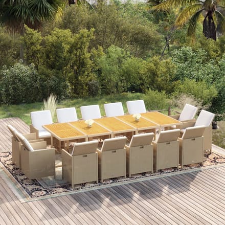 vidaXL - 15-delige - Tuinset - met - kussens - poly - rattan - beige