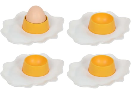 Bellatio Design Eierdopjes Spiegelei - set van 4 - eitjes - kunststof - 9 x 2 cm - voor ontbijt/brunch/pasen