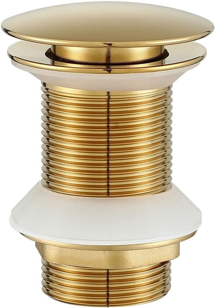 Pop-Up Wastafel Zonder Overloop voor Badkamer - Klik Klak Afvoerstop met Mand - Titanium Goud