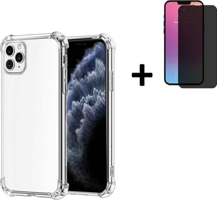 Geschikt voor iPhone 13 Mini Hoesje - iPhone 13 Mini Screenprotector - iPhone 13 Mini Hoes Transparant Shock Proof Case + Privacy Screenprotector