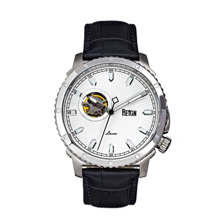 Reign Bauer automatisch semi-skelet lederen band horloge
