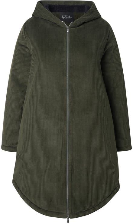 Ulla Popken - Dames - Corduroy parka capuchon tunnelkoord in de taille - Moeras groen - Maat 42+