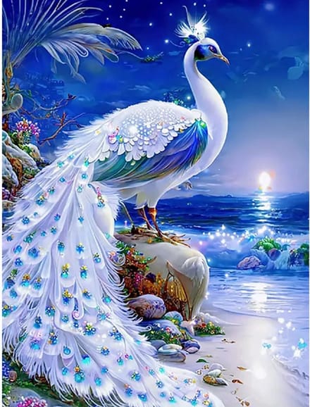 Diamond painting set 0053 - Witte Pauw - 30x40cm