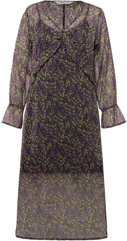 Studio Untold - Dames - Maxi jurk A-lijn chiffon minimalistische bloemen V-hals - Lavendel - Maat 42+