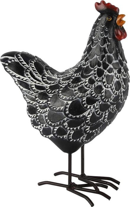 Dekoratief | Kip staand, zwart/wit, resina, 14x8x19cm | A250071