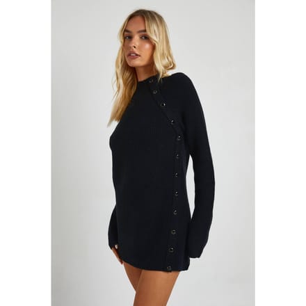 boohoo Dames Knopdetail Gebreide Mini Jurk | Black | Maat: Medium