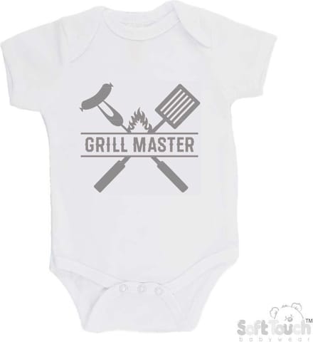 100% Katoenen Romper "Grill Master" Unisex Katoen Wit/grijs Maat 62/68