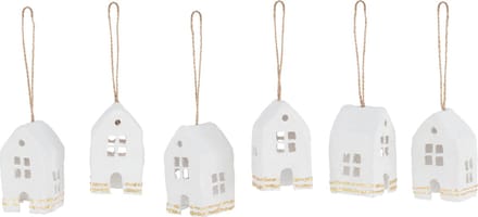 J-Line kersthanger Huis - katoen maché - wit/goud - doos van 6
