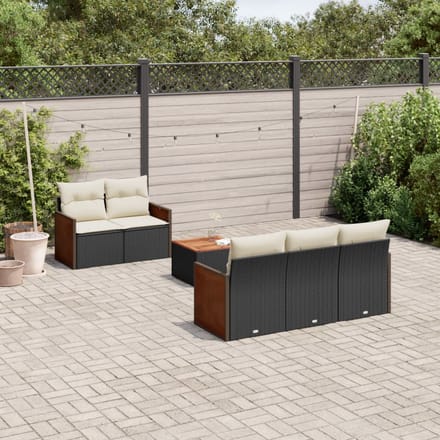vidaXL - 6-delige - Loungeset - met - kussens - poly - rattan - zwart