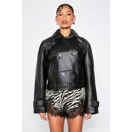 boohoo Dames Nepleeren korte trenchcoat | Black | Maat: 14