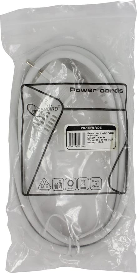 Gembird PC-186W-VDE - power cable - power CEE 7/7 to power IEC 60320 C13 - 1.8 m