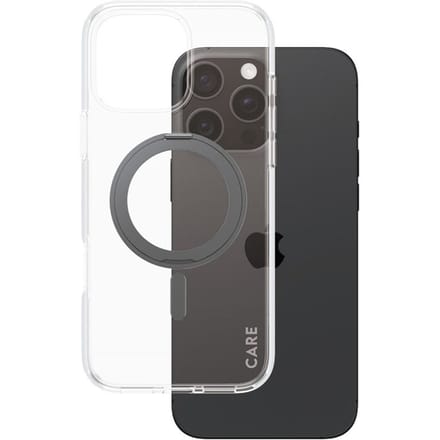 CARE by PanzerGlass Feature Case - Transparant w. - Zwart Kickstand & MagSafe iPhone 16 Pro Max