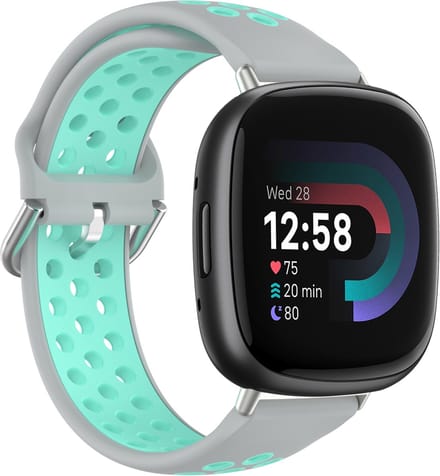 By Qubix - Geschikt voor fitbit Versa 3 & 4 / Sense 1 & 2 - Sport editie - Large - Grijs + turquoise