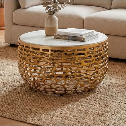 Salontafel metaal marmer wit 60 cm rond Wit