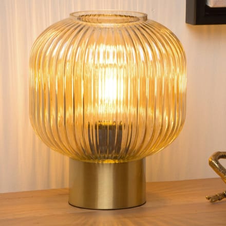 Lucide Maloto tafellamp van glas, amber/goud, Ø 20 cm, E27