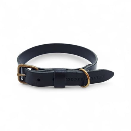 Cooper & Quint No Fuss - Halsband Hond Leer - Zwart - Oud Messing- Medium