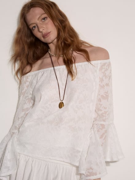 Bardot-top van jacquardchiffon