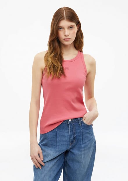 s.Oliver - female - Geribde slim fit top met borduursel