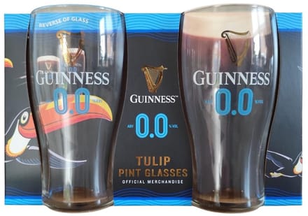 Dailygoods- Pintglas Officieel Guinness 0% - Set van 2 - Tulpenglas - Cadeau - Luxe - Authentiek ontwerp - Bierglas