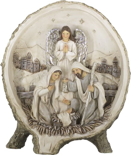 Clayre & Eef Beeld Kerstgroep 18 cm Beige Zilverkleurig Polyresin Kerstdecoratie
