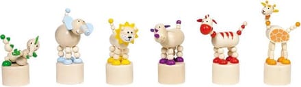 Goki Animals, press 'n shake figures, Africa designs, wood