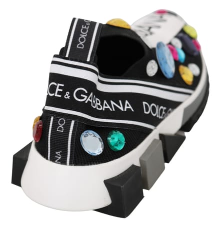 Dolce & Gabbana Vrouwen Zwart Multicolor Kristal Sneakers Schoenen
