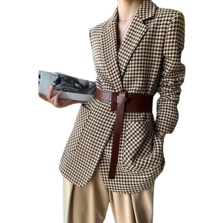 Blazer Dames Kort Herfst en Winter Nieuw Temperament Veelzijdig Geruit Wollen Jas Dames M black