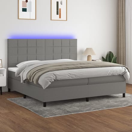 vidaXL - Boxspring - met - matras - en - LED - stof - donkergrijs - 200x200 - cm