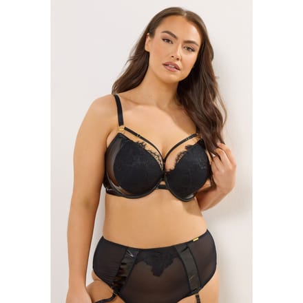 Yours Zwarte Gewatteerde Kanten Plunge Bh Size 105E
