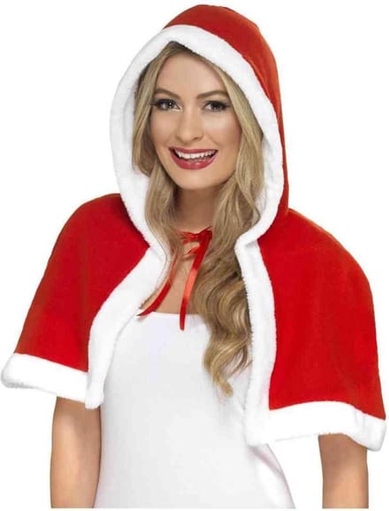 Kerstvrouw cape - voor dames - rood / wit - kerstkleding - verkleedkleding Miss Santa