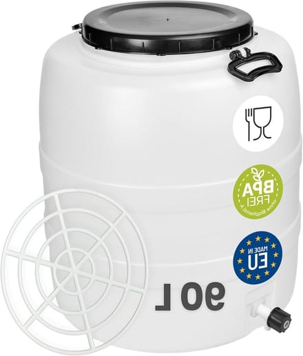 Regenton met Kraan - Watercontainer Vat - Regenwater Opslag - Inclusief Persrooster - 90 Liter - Wit