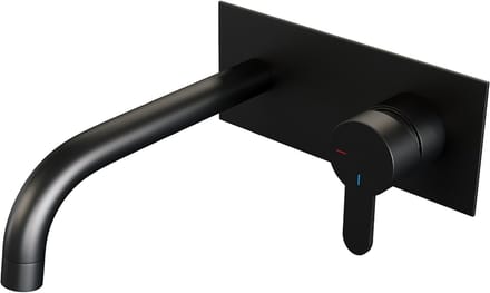 Brauer Black Edition inbouw wastafelmengkraan met gebogen uitloop en afdekplaat model D1 mat zwart