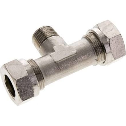 18L & R1/2'' Vernikkeld Brass T-stuk Snijringkoppeling Buitendraad 65bar ISO 8434-1
