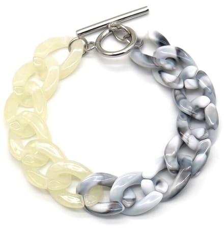 Armband Dames - Schakels - RVS en Acryl - Lengte 18 cm - Zilverkleurig