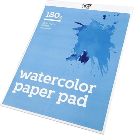 Aquarelblok, A3, vel 297x420 mm, 180 gr, wit, 20 vel/ 1 stuk