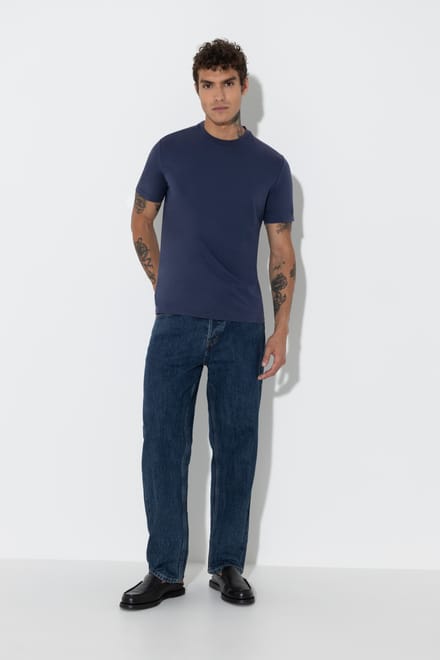 Crew Neck Shirt Serie Cotone Stretch Blue Nights